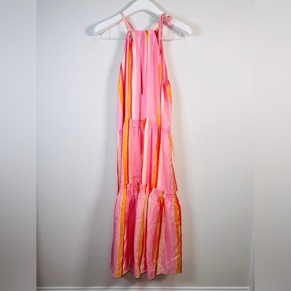 Club Monaco Striped Pastel Maxi Dress Perfect For Vacation 100% Silk Size 12 NWT - Picture 8 of 13